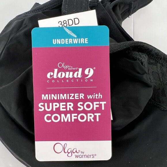 38DD- NWT Warner's Olga Cloud 9 Minimizer Underwire Plus-Size Bra in Rich Black - Picture 3 of 7